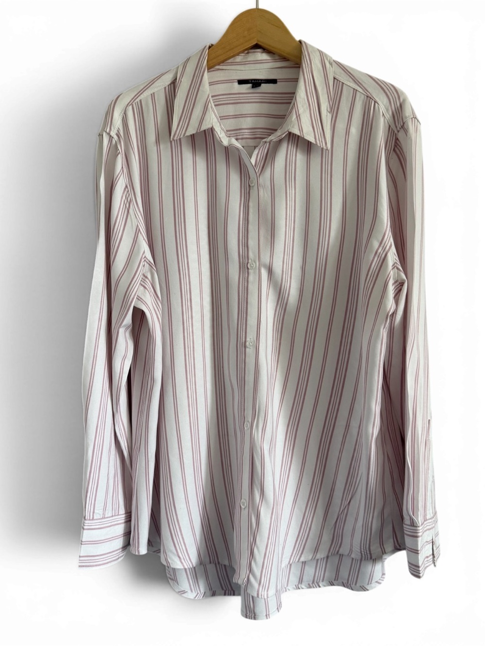 TAHARI White Shirt with Pink Stripes - Long Sleeve Dress Shirt XL